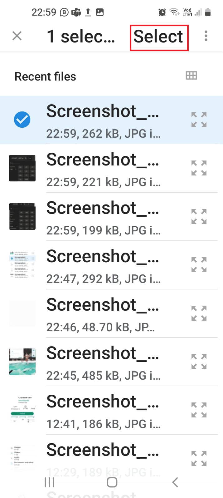 Select the file and tap on the Select option