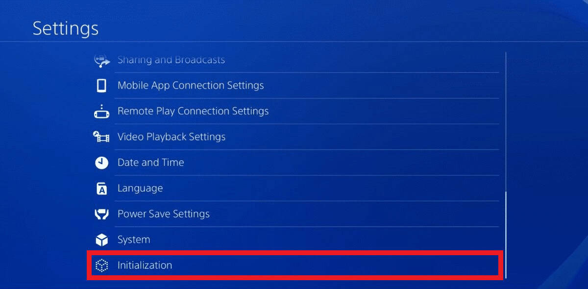 select the Initialization option from the menu
