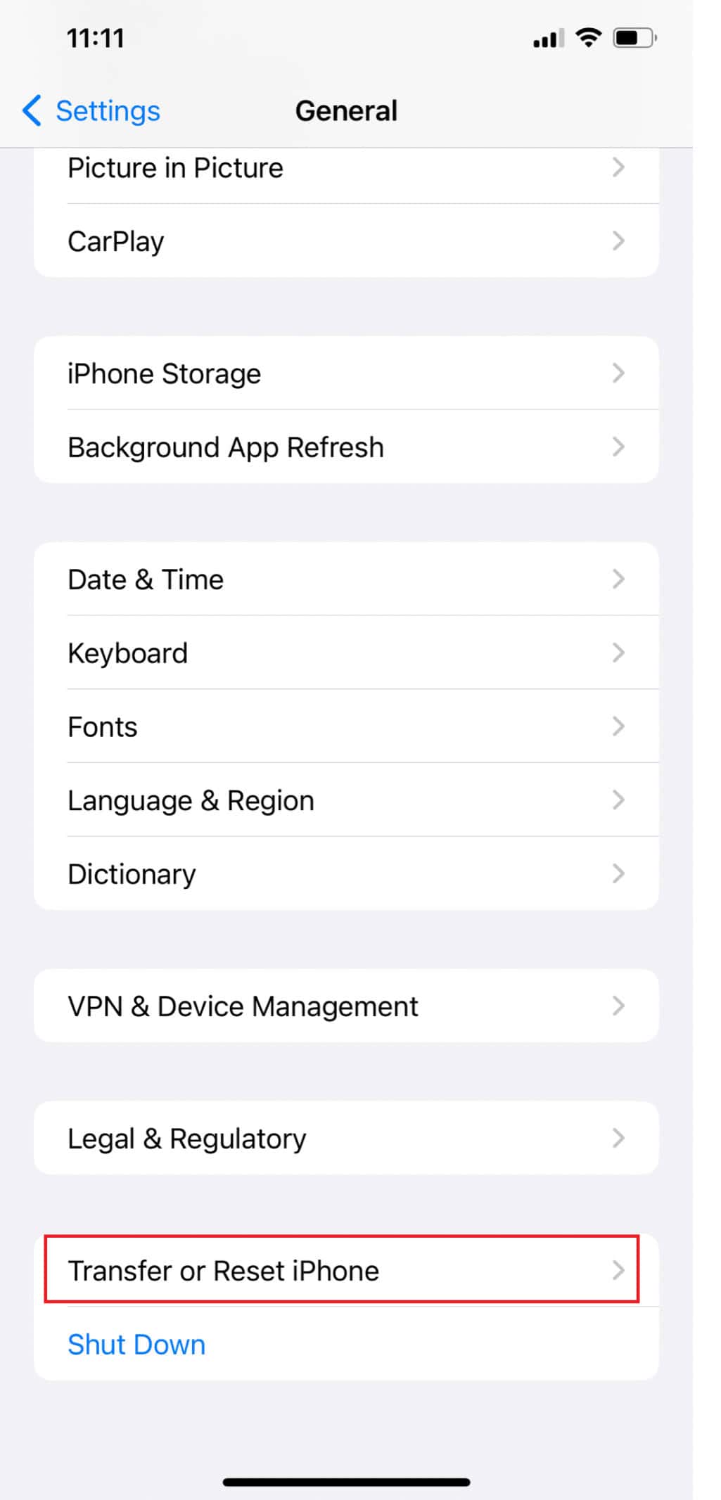 Select Transfer or Reset iPhone