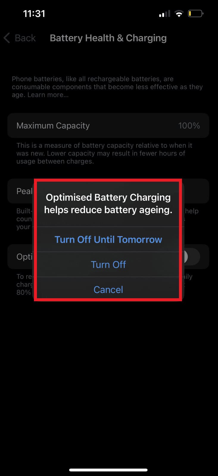 Select Turn Off Until Tomorrow or Turn Off depending on your preference.