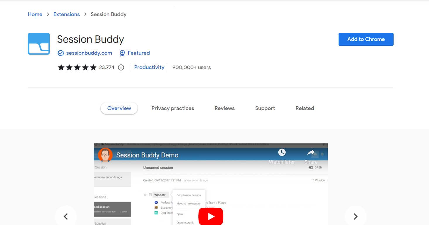 Session Buddy | Best Chrome extensions for college students