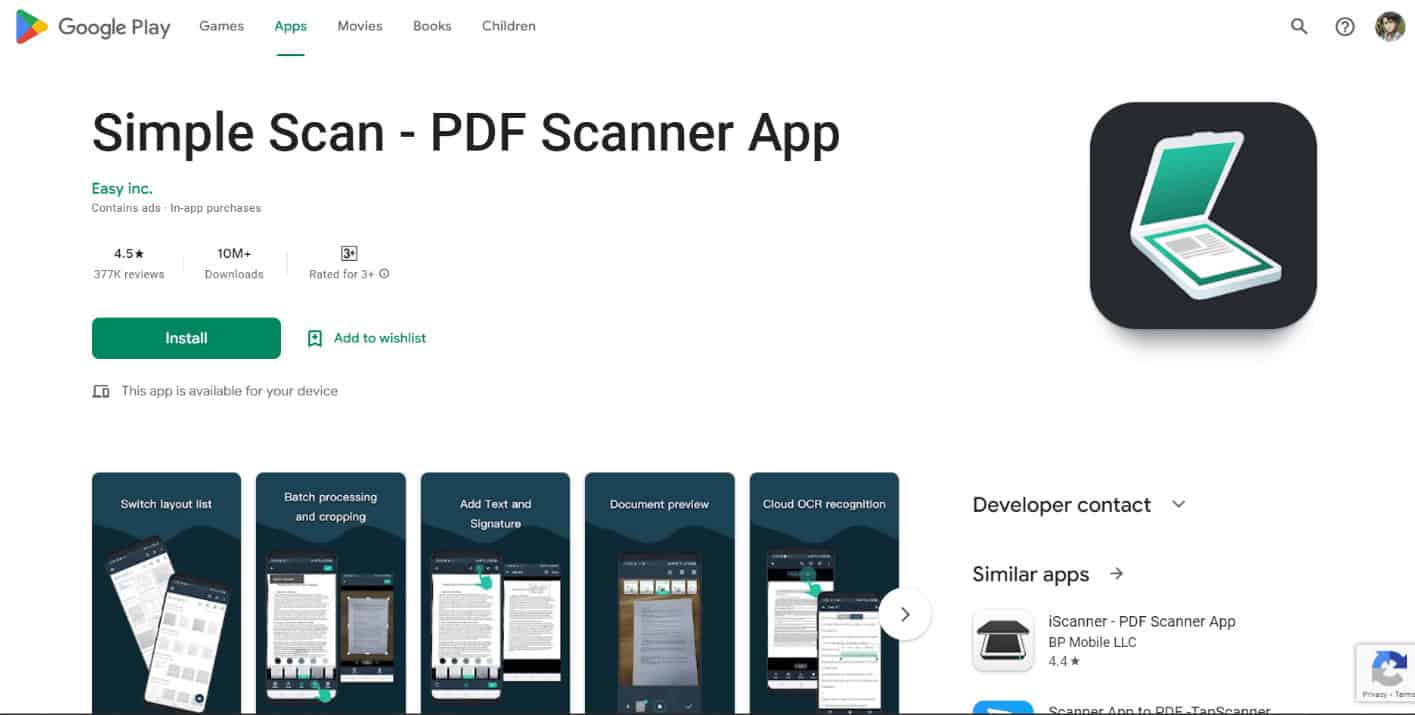 Simple Scan in play store