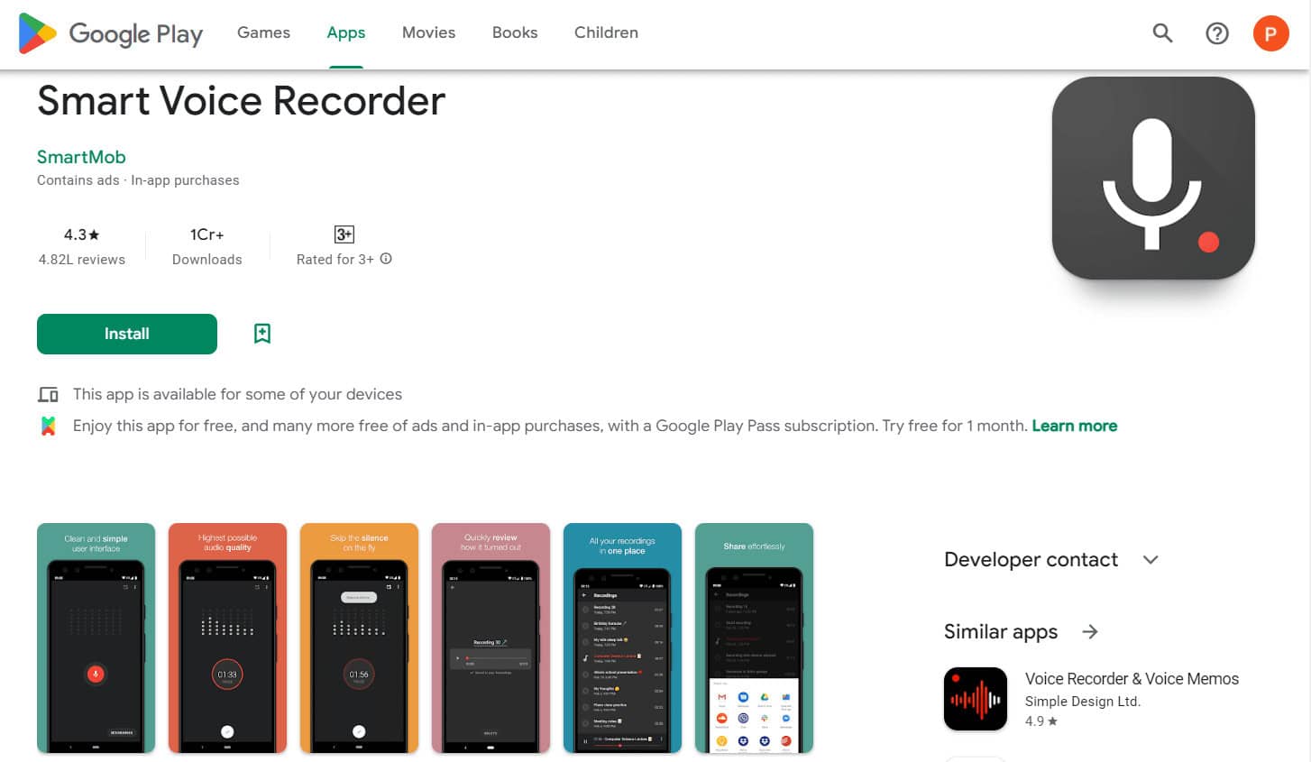 Smart Voice Recorder playstore | best music recording app for android