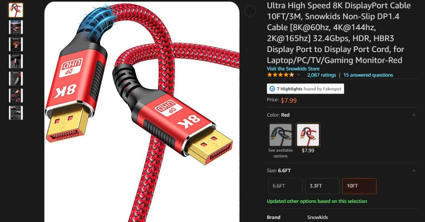 SnowkidsDisplayPort cable on Amazon. 15 Best DisplayPort Cables for Gaming