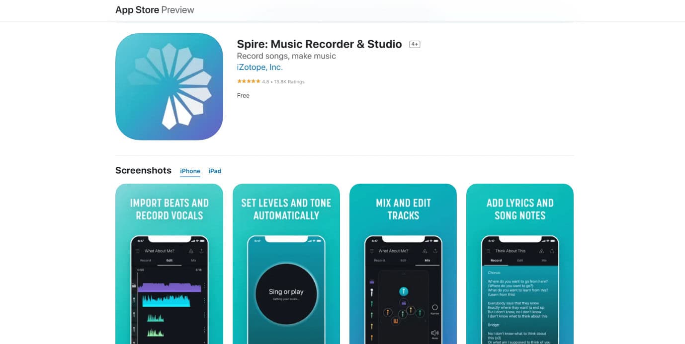 Spire: Music Recorder & Studio. 23 Best Music Recording App for iPhone