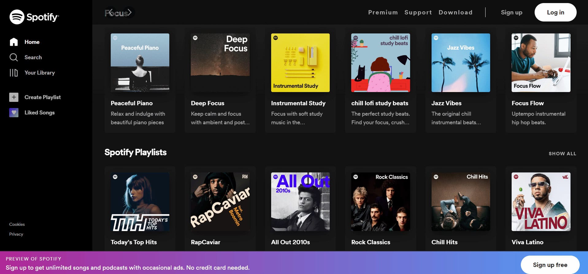 Spotify homepage