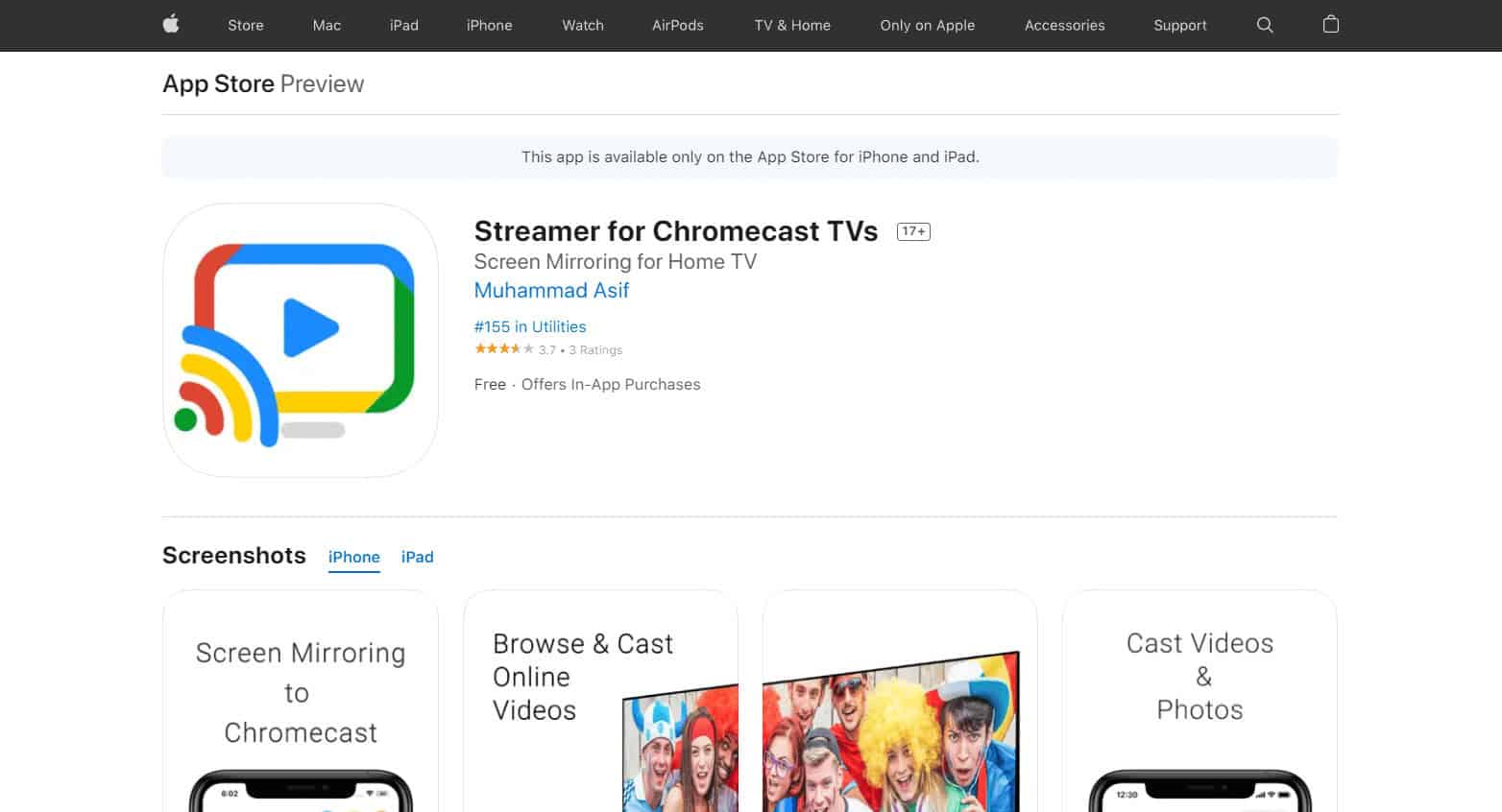 Streamer for Chromecast TVs | Free mirroring app for iPhone to TV