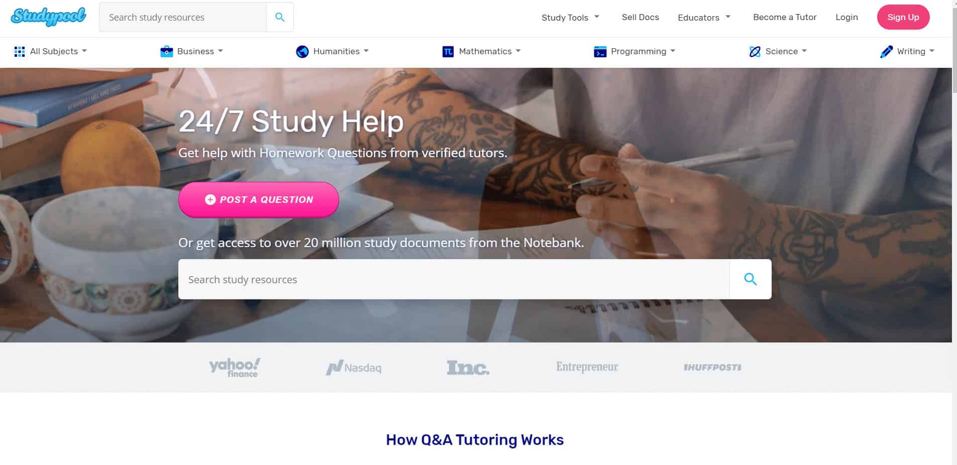 Studypool web page