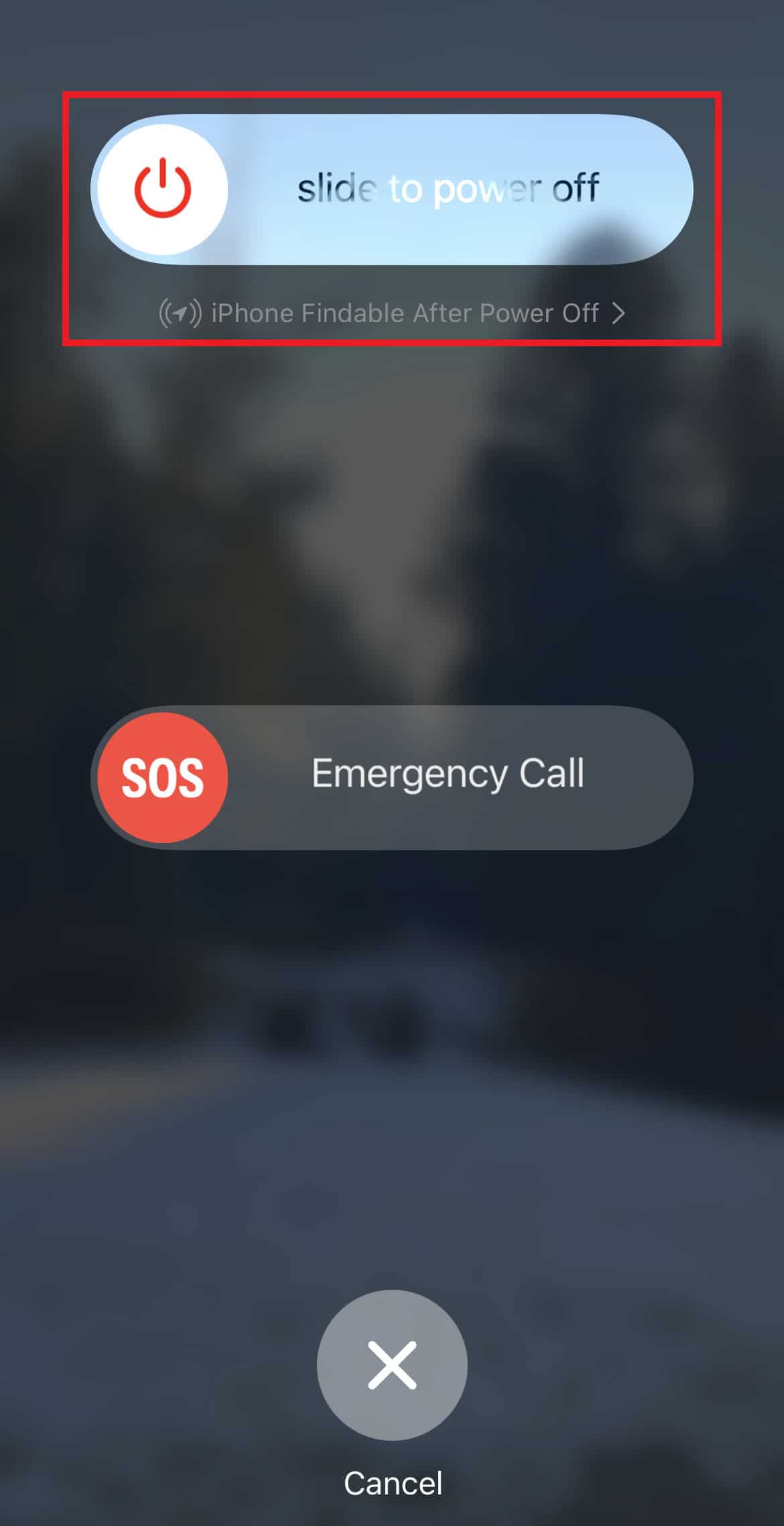 Swipe the slide to power off button