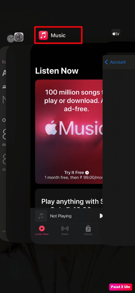 swipe up music app to close it