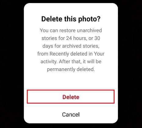 tap on Delete from the popup | How Many Instagram Story Ring Color are There
