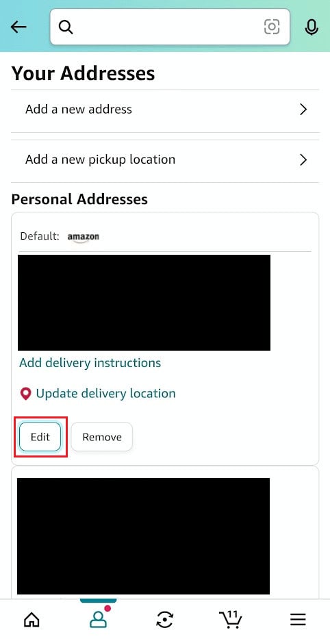 tap on Edit for the desired address you want to change