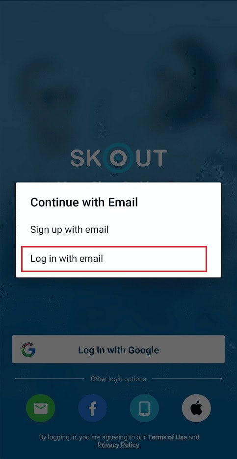 tap on Log in with email