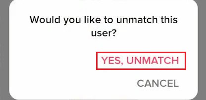 tap on YES, UNMATCH from the ensuing popup