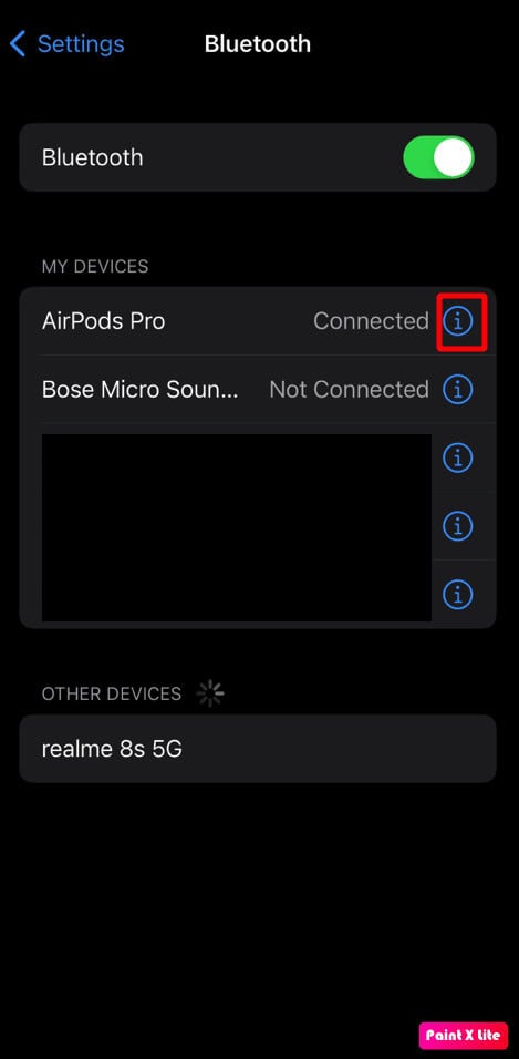 tap on i icon | how to connect airpods with dead case