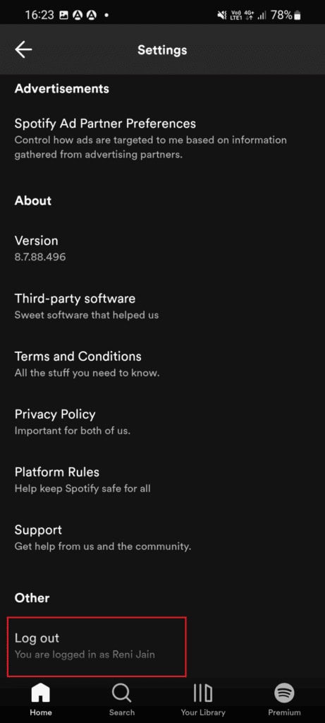 Tap on Log out