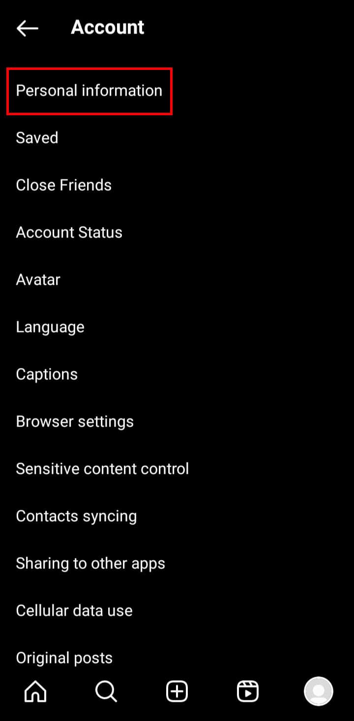 Tap on Personal information. | remove full name from Instagram
