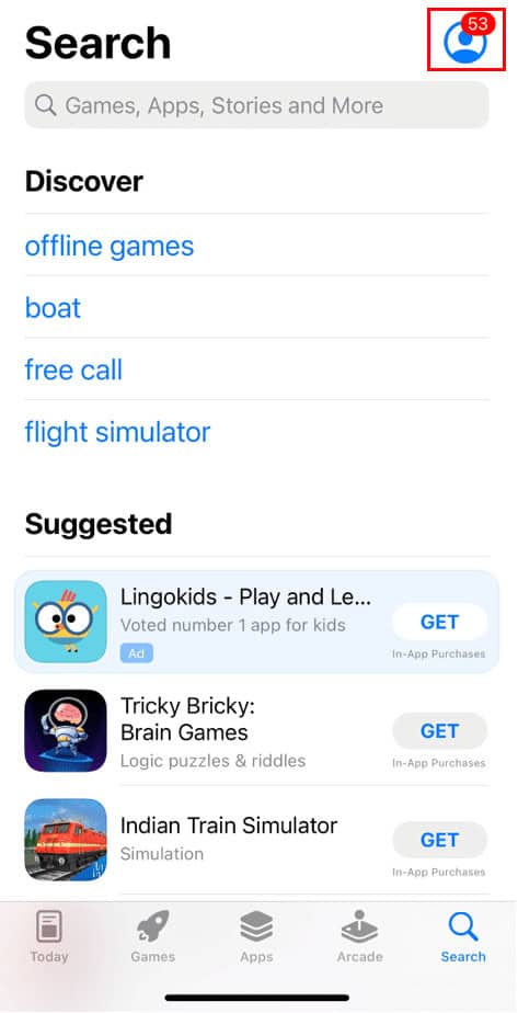 tap on profile icon iphone apps store