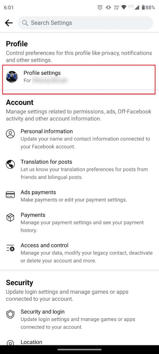 Tap on Profile settings