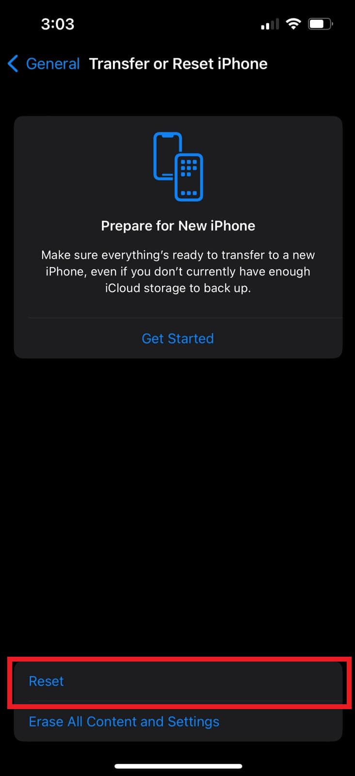 Tap on Reset.