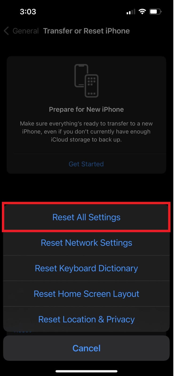 Tap on Reset All Settings. | fix iPhone camera not working