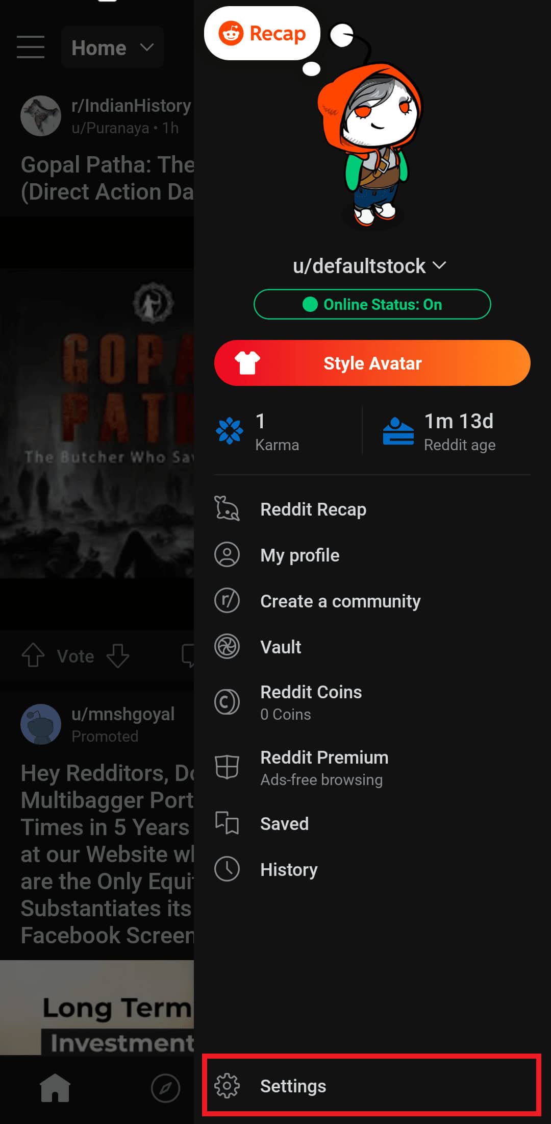 tap on settings