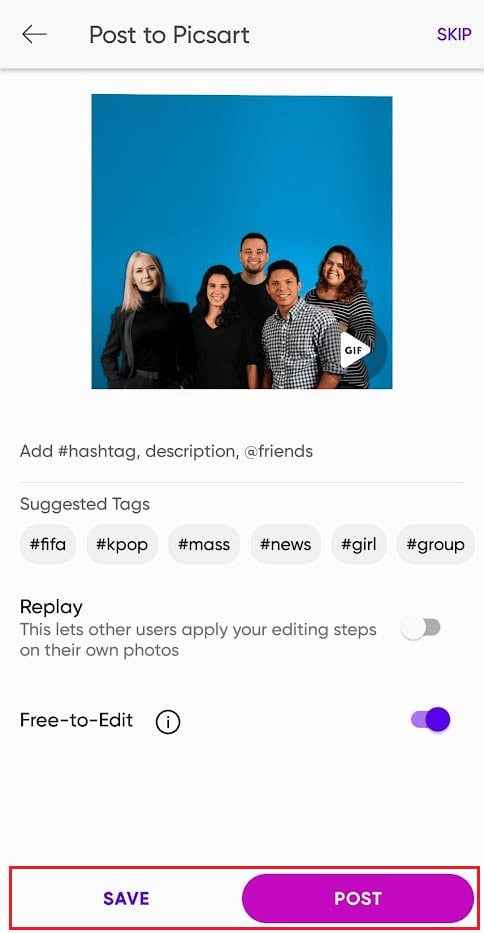 tap on the POST or SAVE option to share the image