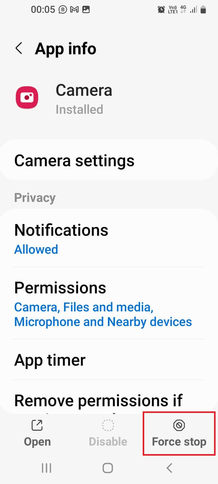 Tap on the Force stop option at the bottom