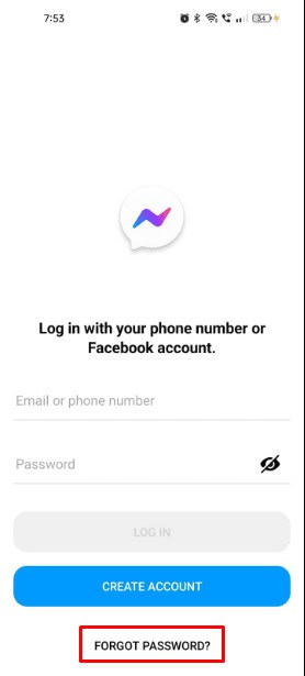 Tap on the Forgot Password? Option present below the Create Account option. 