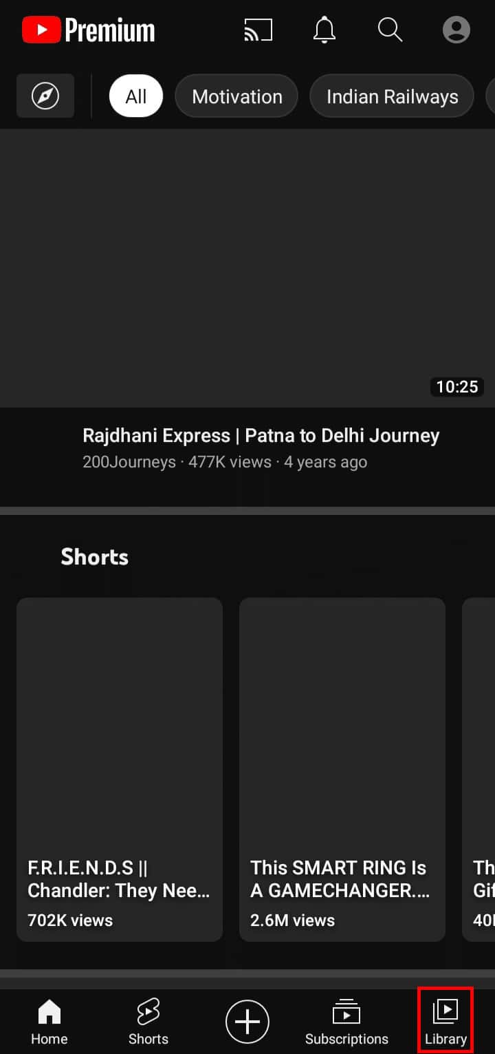 Tap on the Library icon at the bottom right corner of the screen. | How to Watch Deleted YouTube Videos | find old YouTube videos