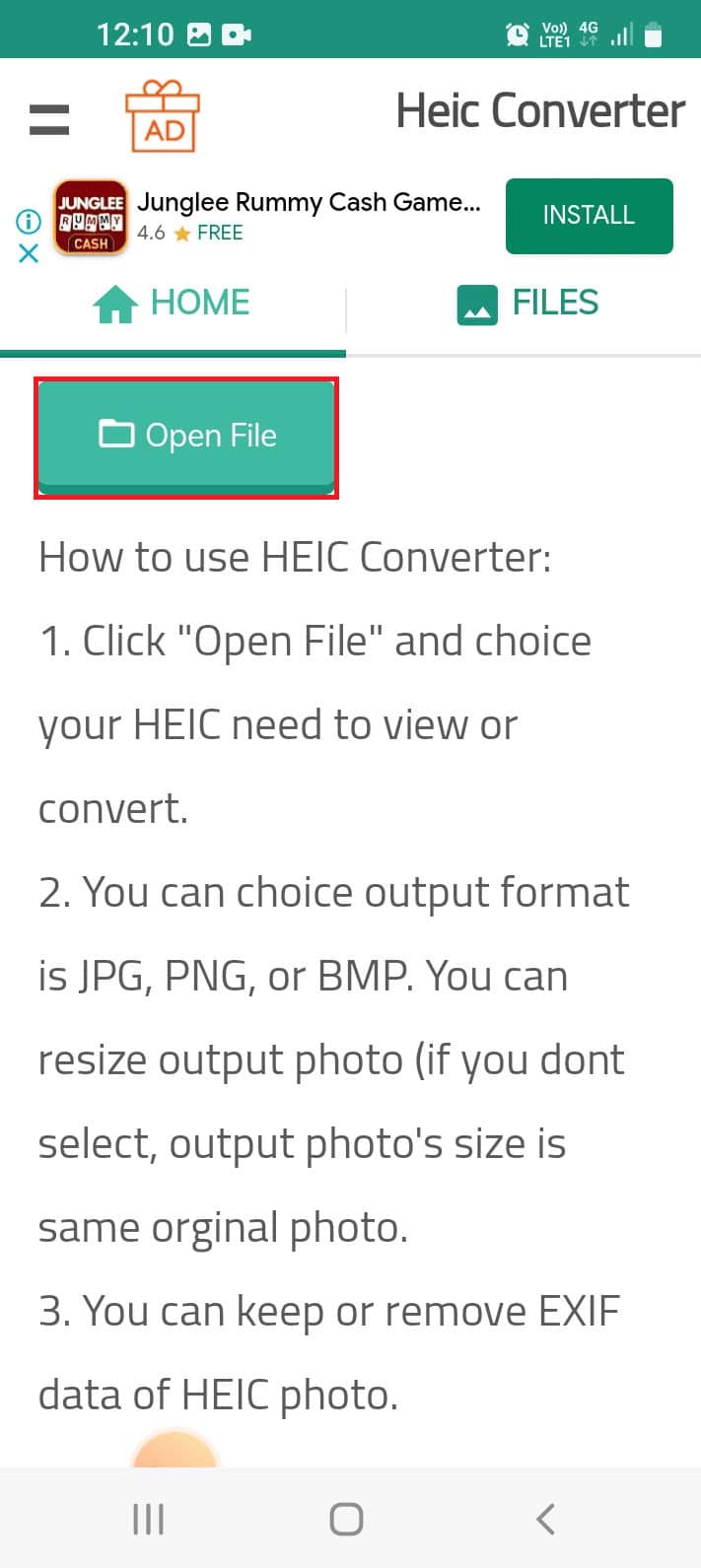 Tap on the Open File button 