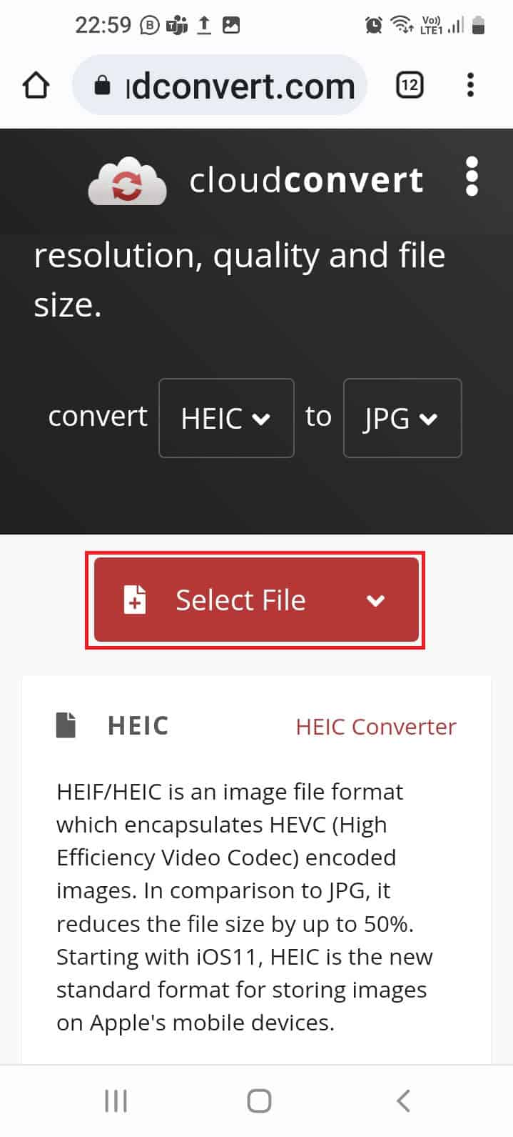 Tap on the Select File button. How to Convert HEIC to JPG on Android