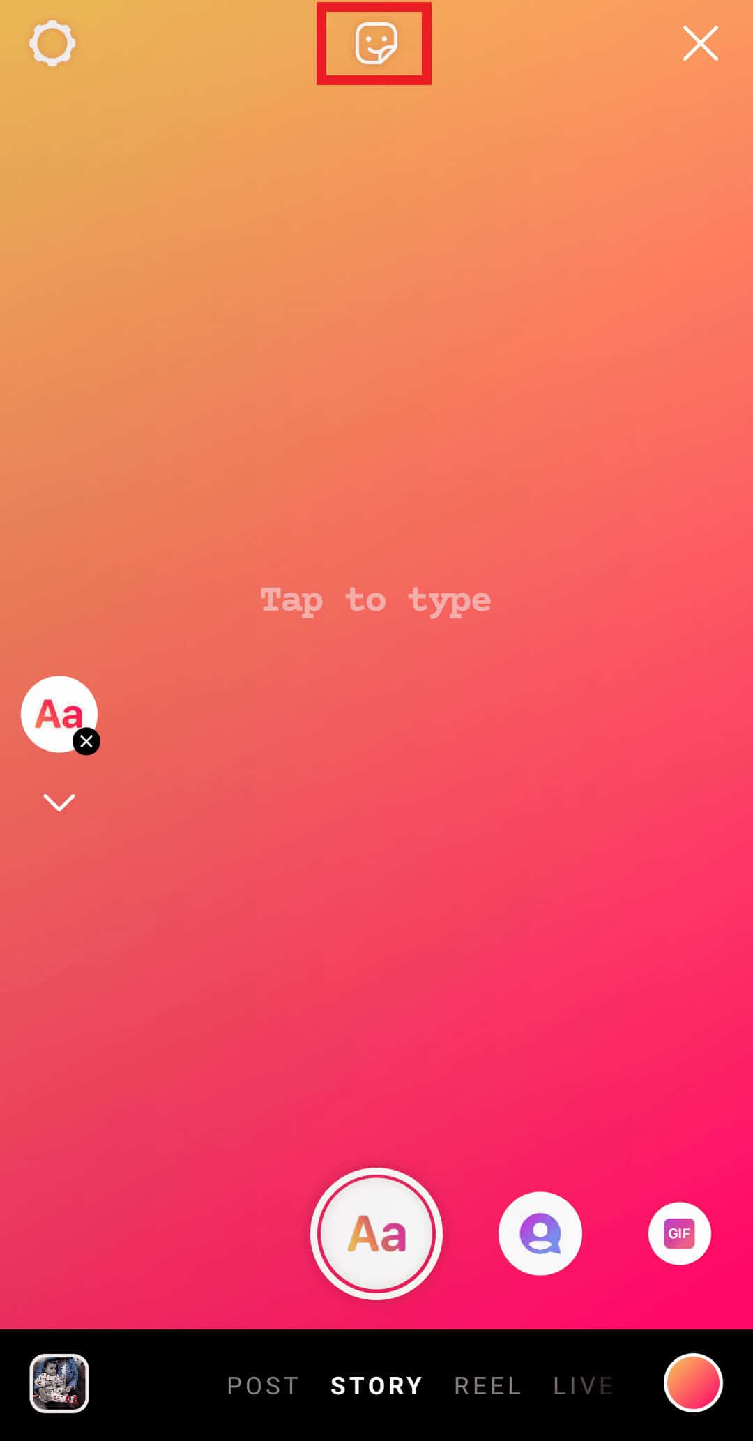 tap on the sticker icon | TBH post for Instagram