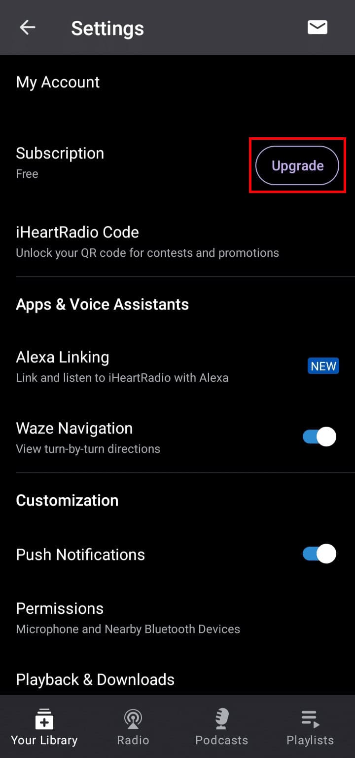 Tap on the Upgrade button beside the Subscription option.