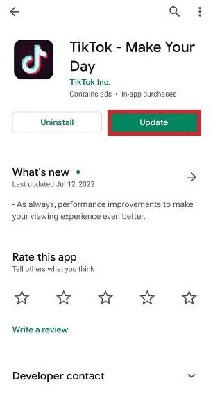 tap on update | can't change profile picture on tiktok