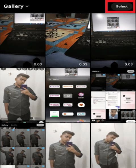 Then click on Select and choose the videos. | How to Hide Music Lyrics on Instagram Story