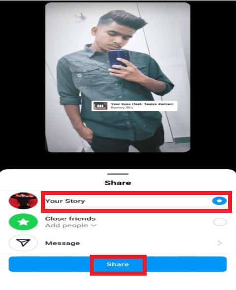 Then click on Your Story and tap on Share.