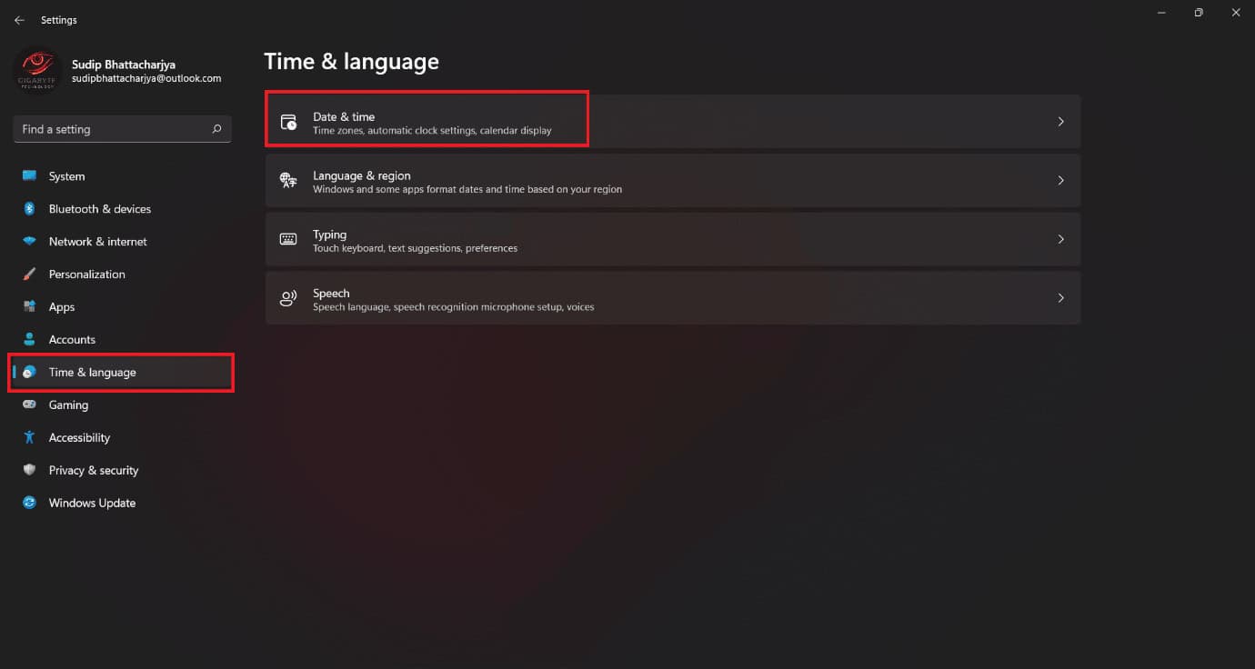 Then locate time and language tab and select date & time from there.