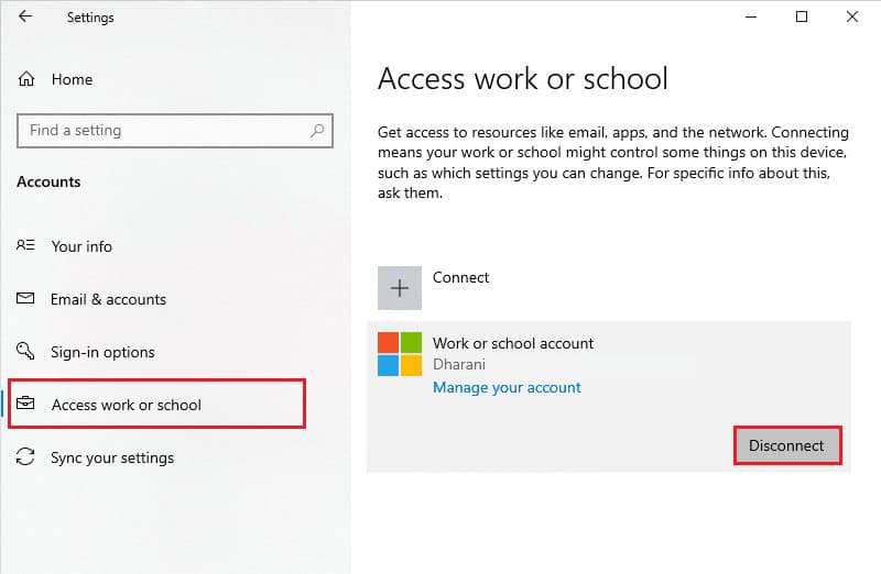 select your account and click on Disconnect button 