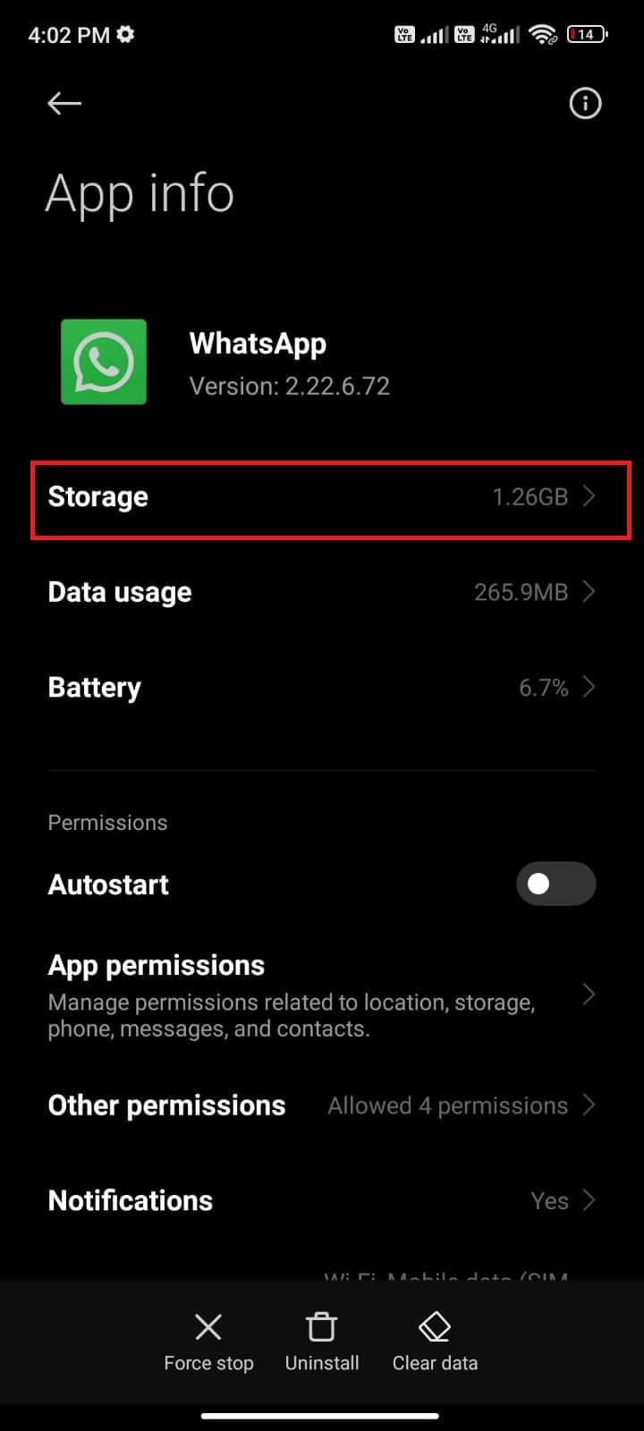 tap on the Storage option