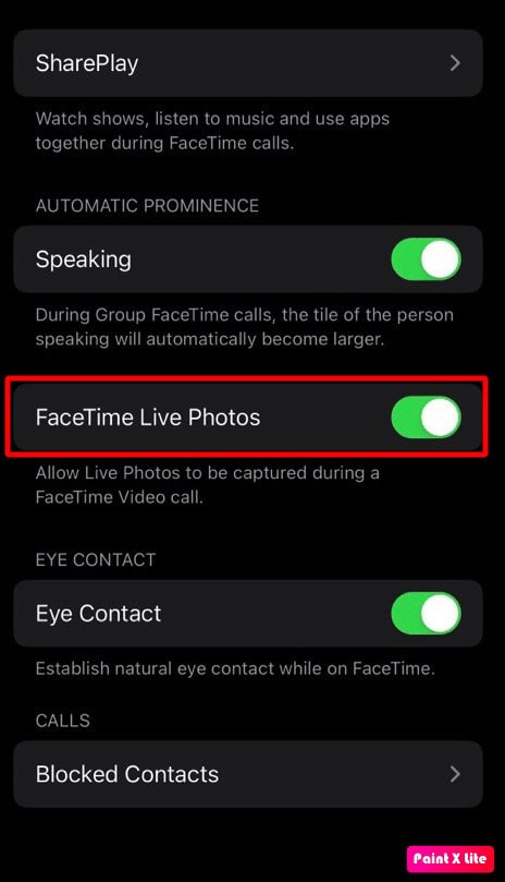 toggle on facetime live photos slider | how to see FaceTime photos & can you save FaceTime videos