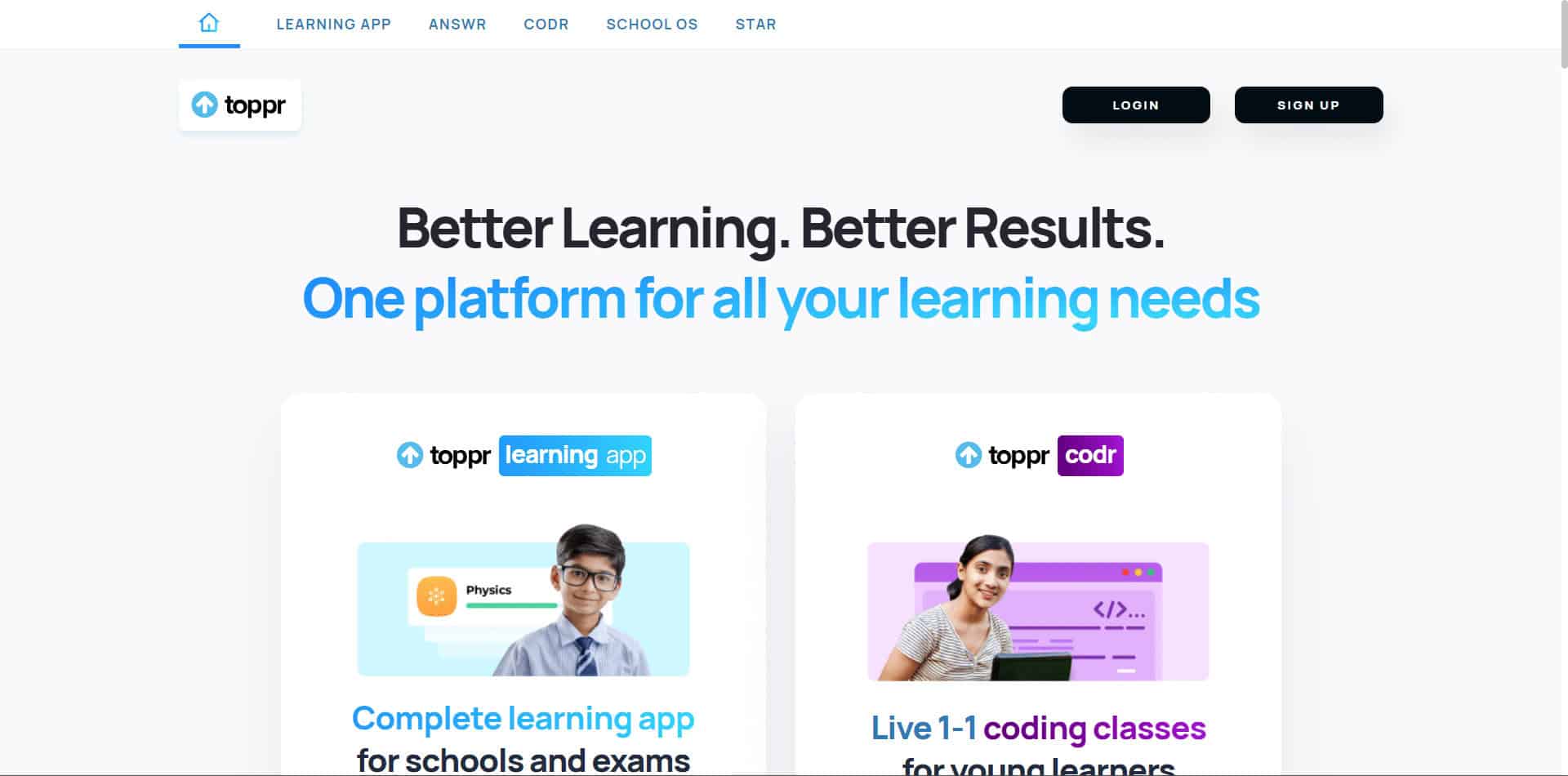 Toppr web page