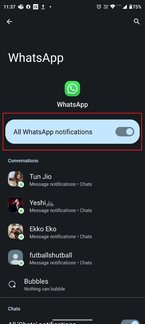 Turn on the All WhatsApp Notifications toggle if it’s off. Fix WhatsApp notifications not working on Android 11