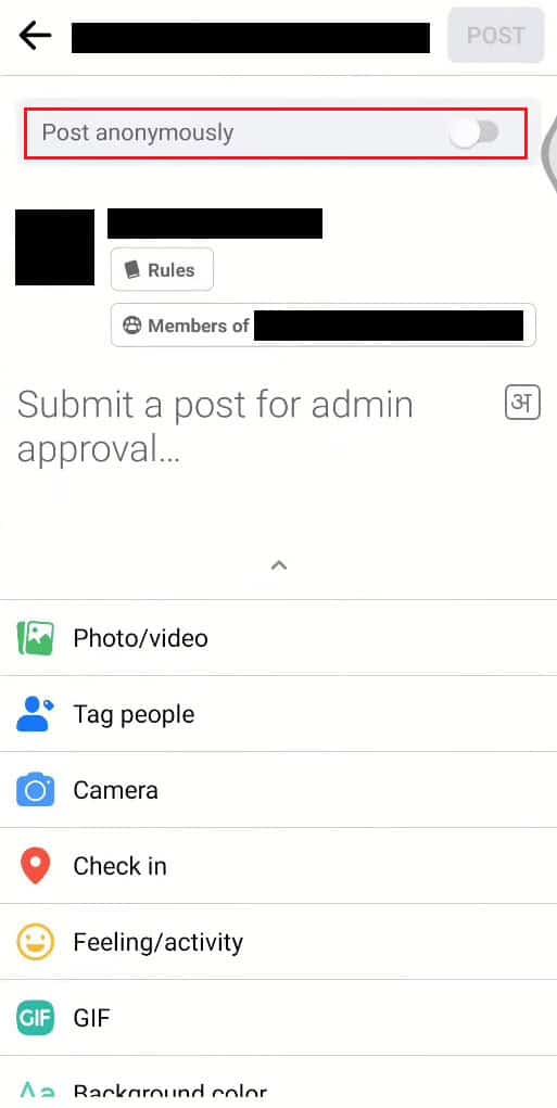 turn on the toggle for the Post anonymously option from the top