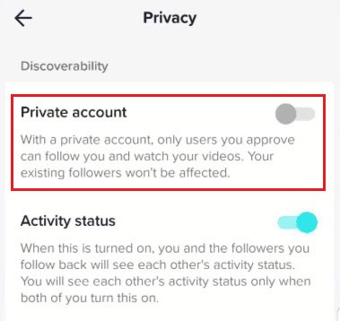 turn on the toggle for the Private account option