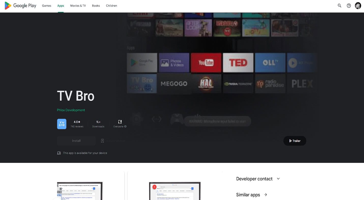 TV Bro Play Store page