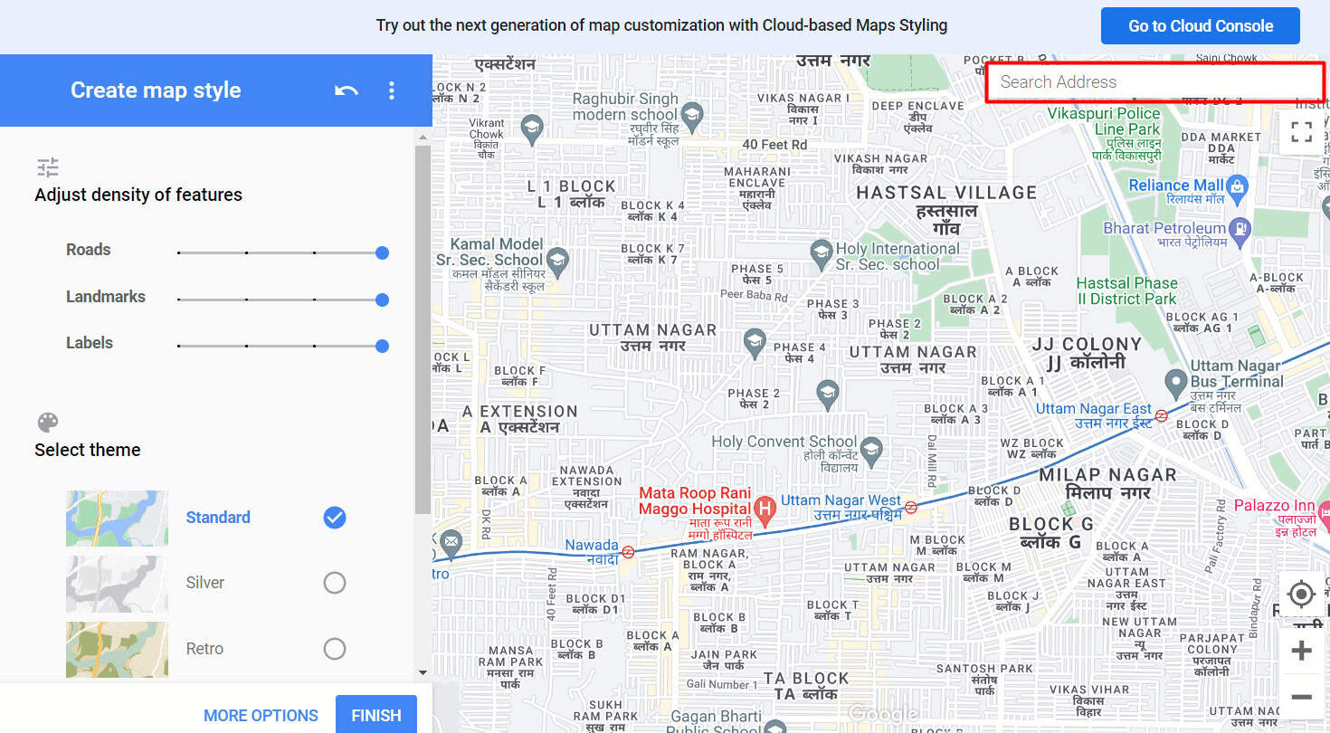 type the address in Search Address field