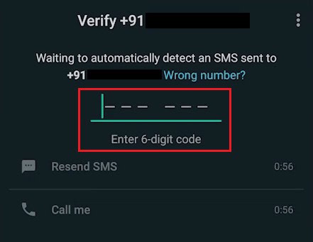 verify your new phone number by entering the 6-digit code you receive on it | How to Recover Old WhatsApp Account without SIM Card