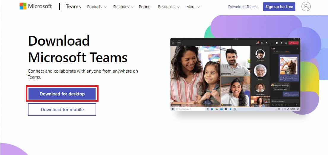 Download Microsoft Teams page