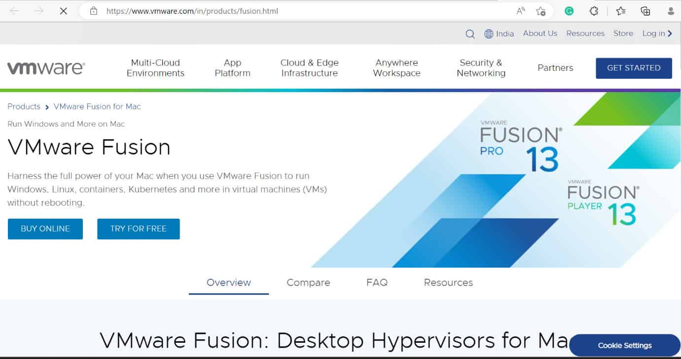 vmware fusion web page